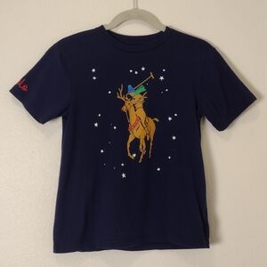 Polo Ralph Lauren Winter Christmas Reindeer Pony T-Shirt Navy Blue Boys Size M